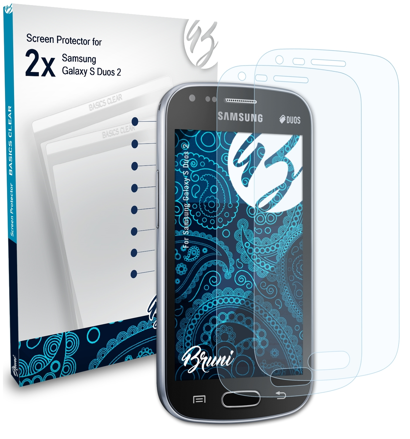 Basics-Clear 2x BRUNI Schutzfolie(für 2) Duos S Galaxy Samsung