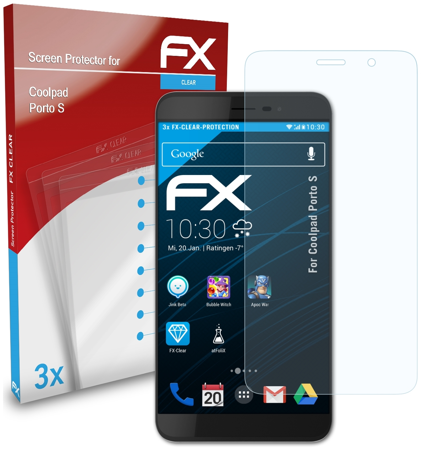 ATFOLIX 3x Porto Displayschutz(für Coolpad FX-Clear S)
