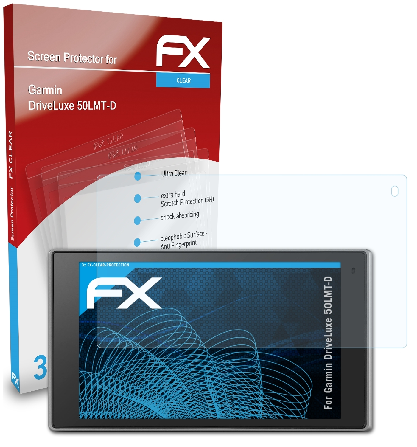 ATFOLIX 3x FX-Clear Displayschutz(für Garmin 50LMT-D) DriveLuxe
