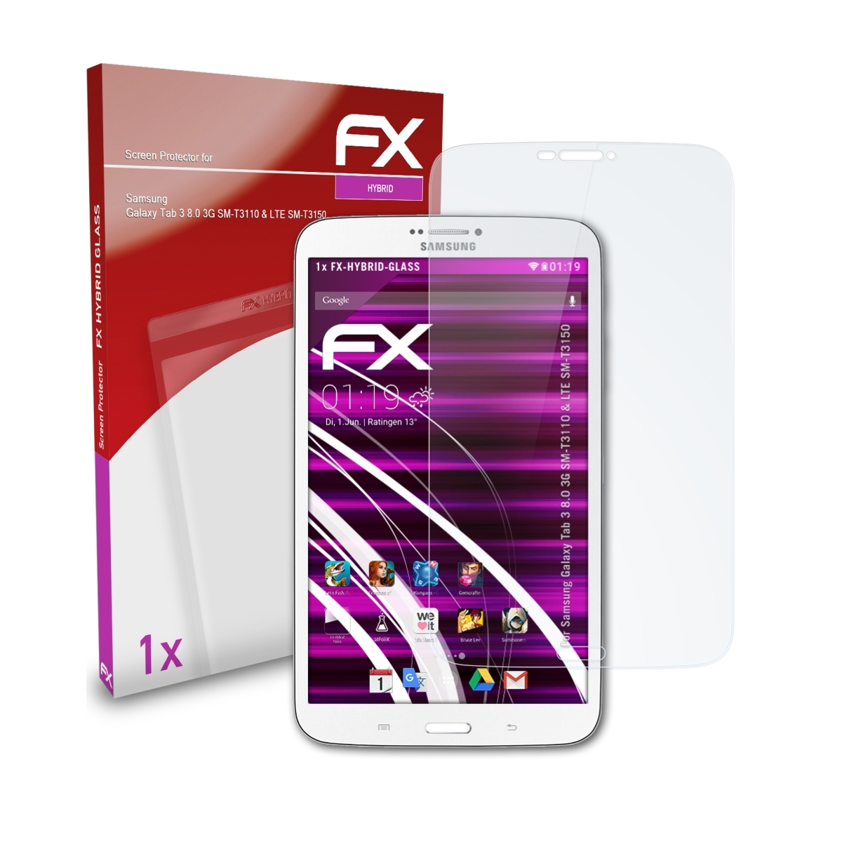 ATFOLIX FX-Hybrid-Glass Schutzglas(für Samsung Galaxy 3 8.0 SM-T3110 LTE SM-T3150)) Tab & (3G