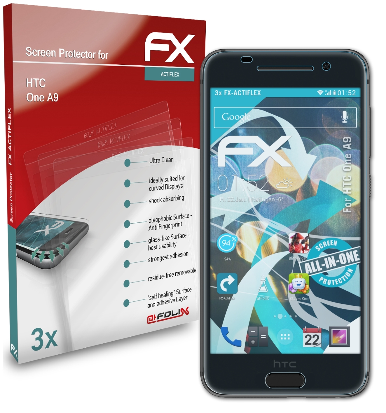 Displayschutz(für 3x HTC One ATFOLIX A9) FX-ActiFleX
