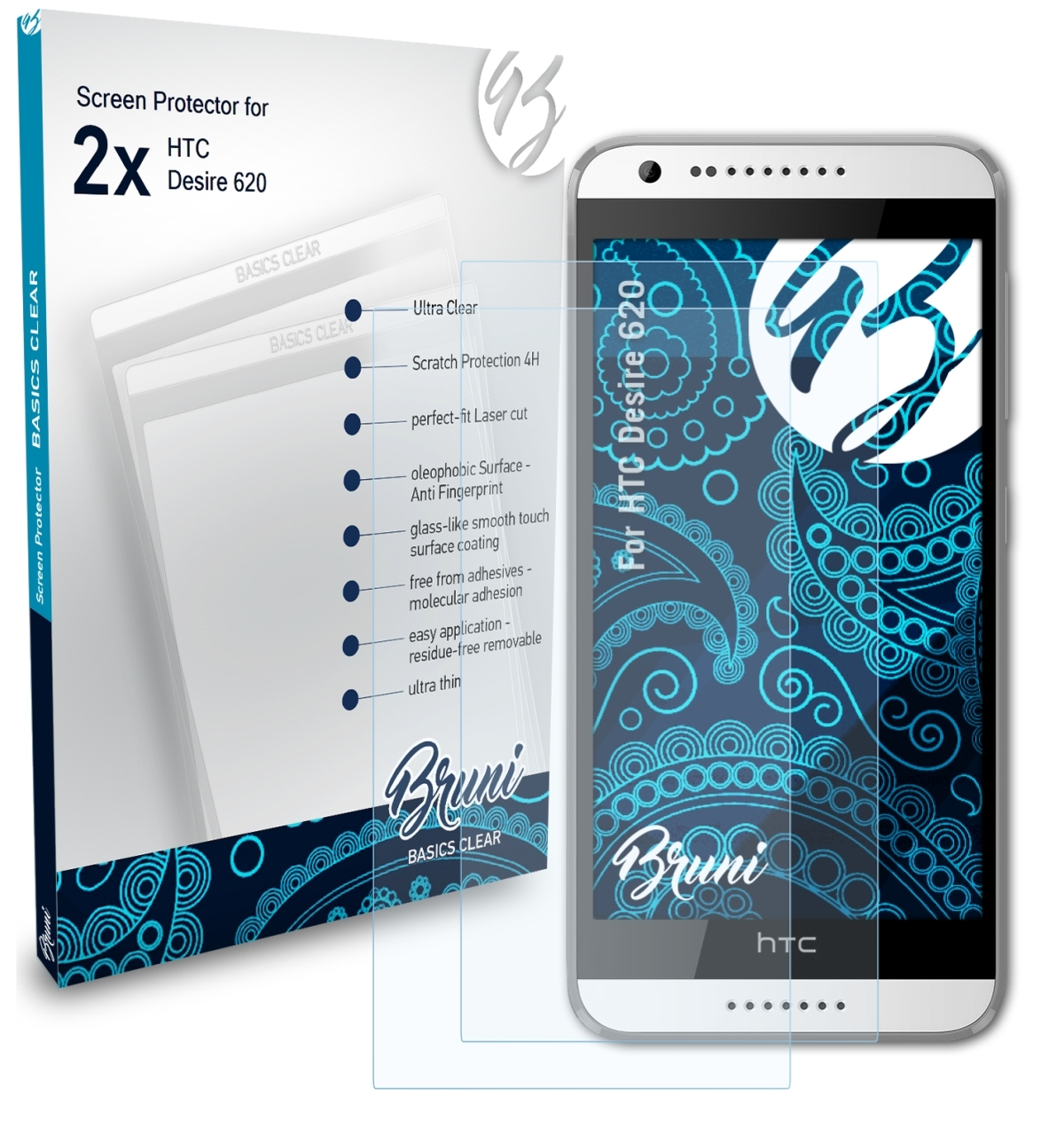 BRUNI 2x Basics-Clear Schutzfolie(für HTC 620) Desire