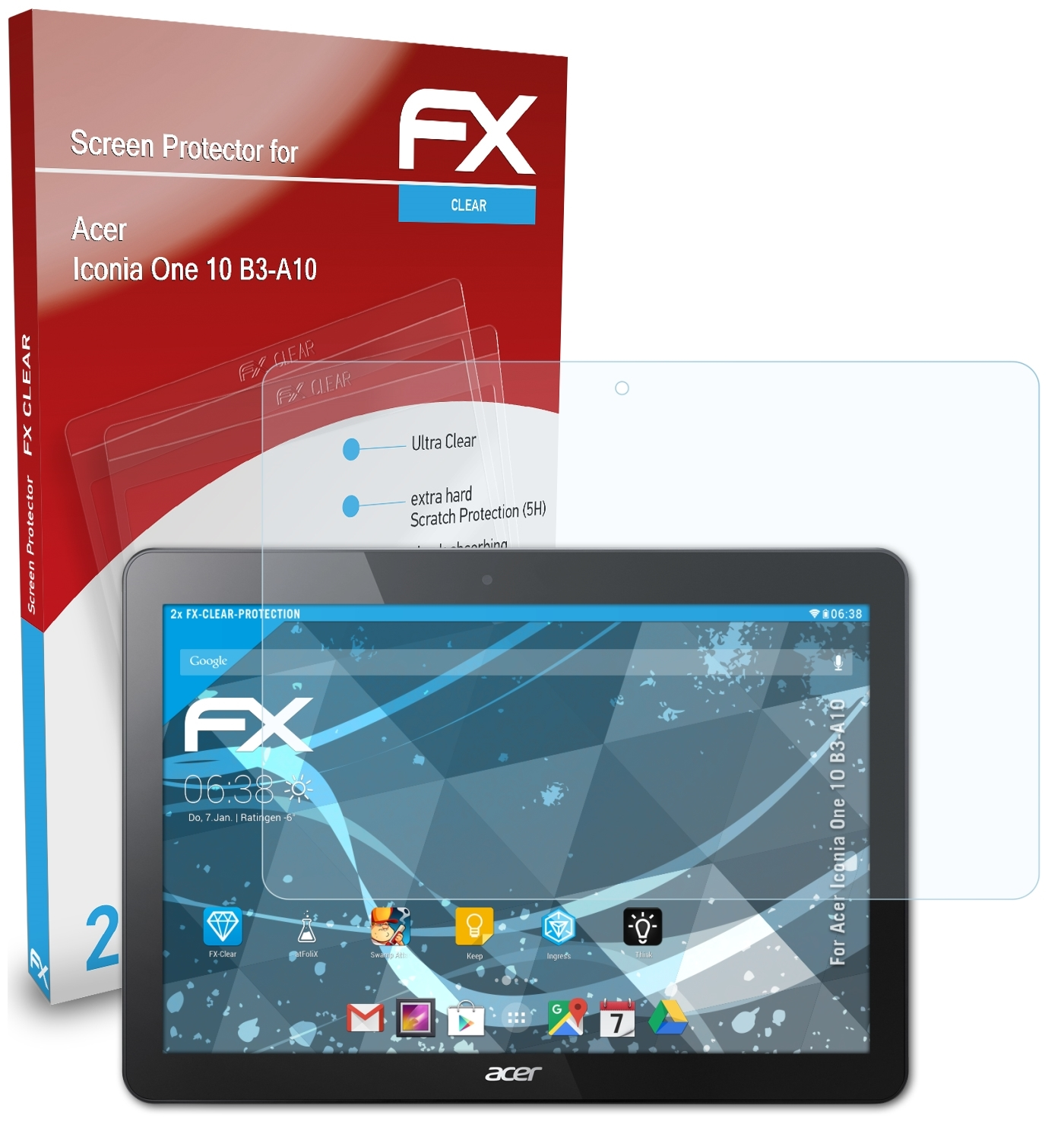 ATFOLIX 2x FX-Clear Displayschutz(für Acer Iconia 10 (B3-A10)) One