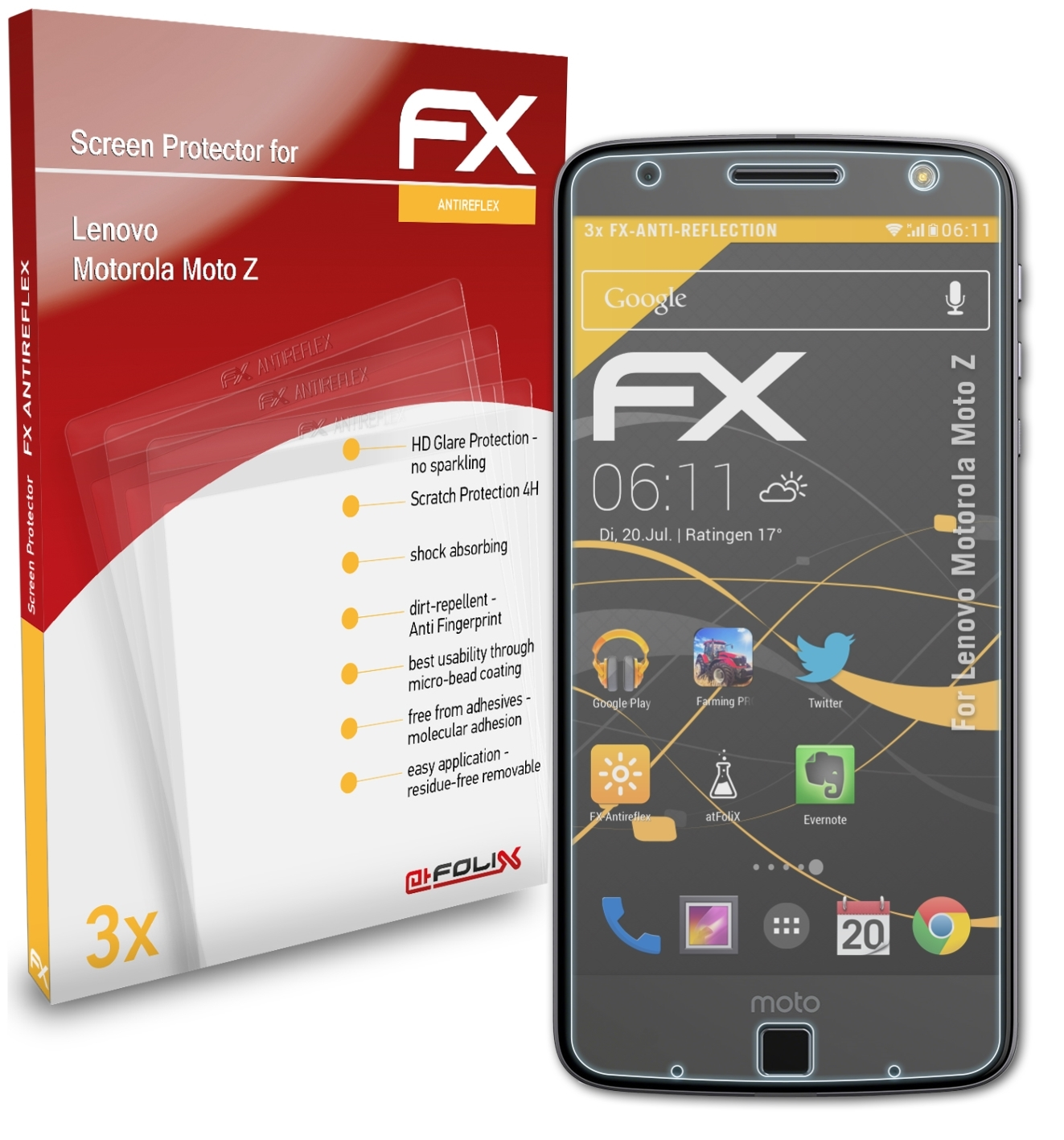 ATFOLIX 3x FX-Antireflex Displayschutz(für Z) Lenovo Moto Motorola