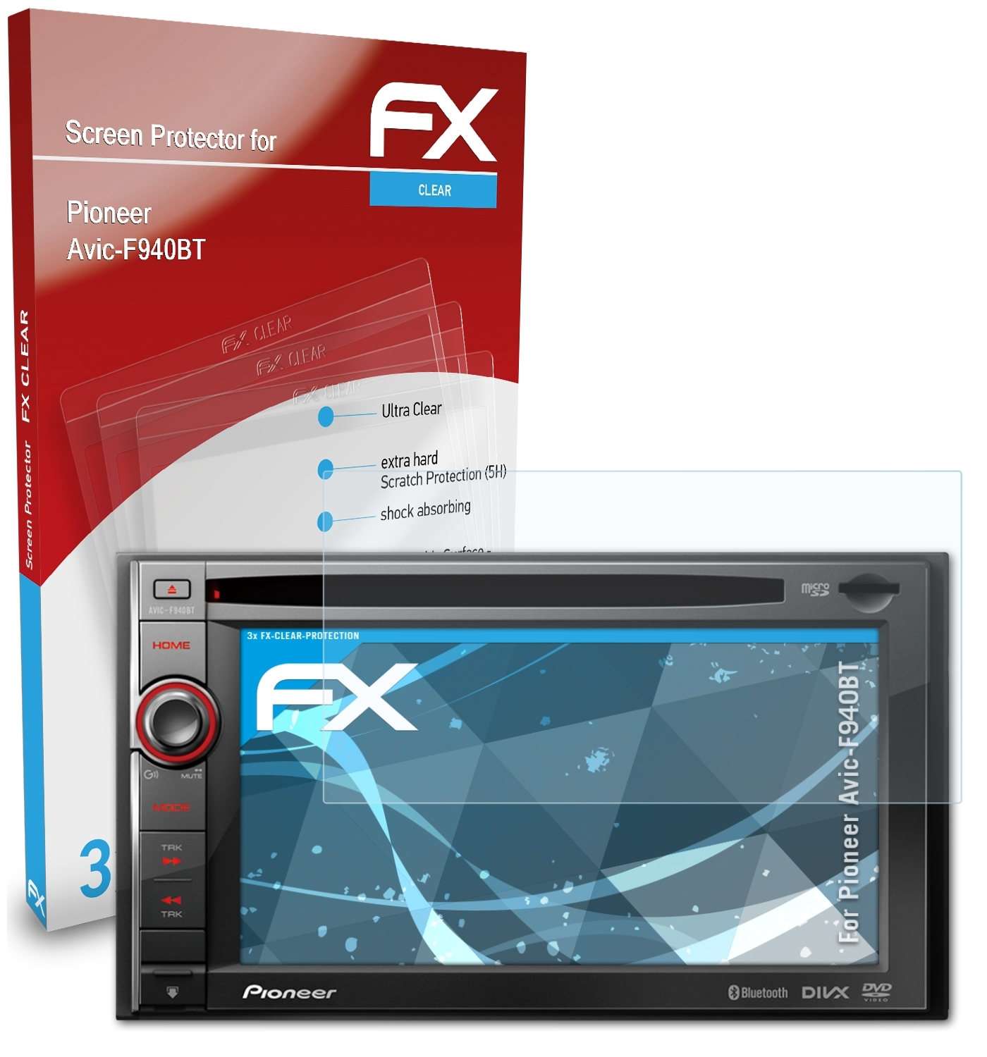 ATFOLIX 3x FX-Clear Pioneer Avic-F940BT) Displayschutz(für