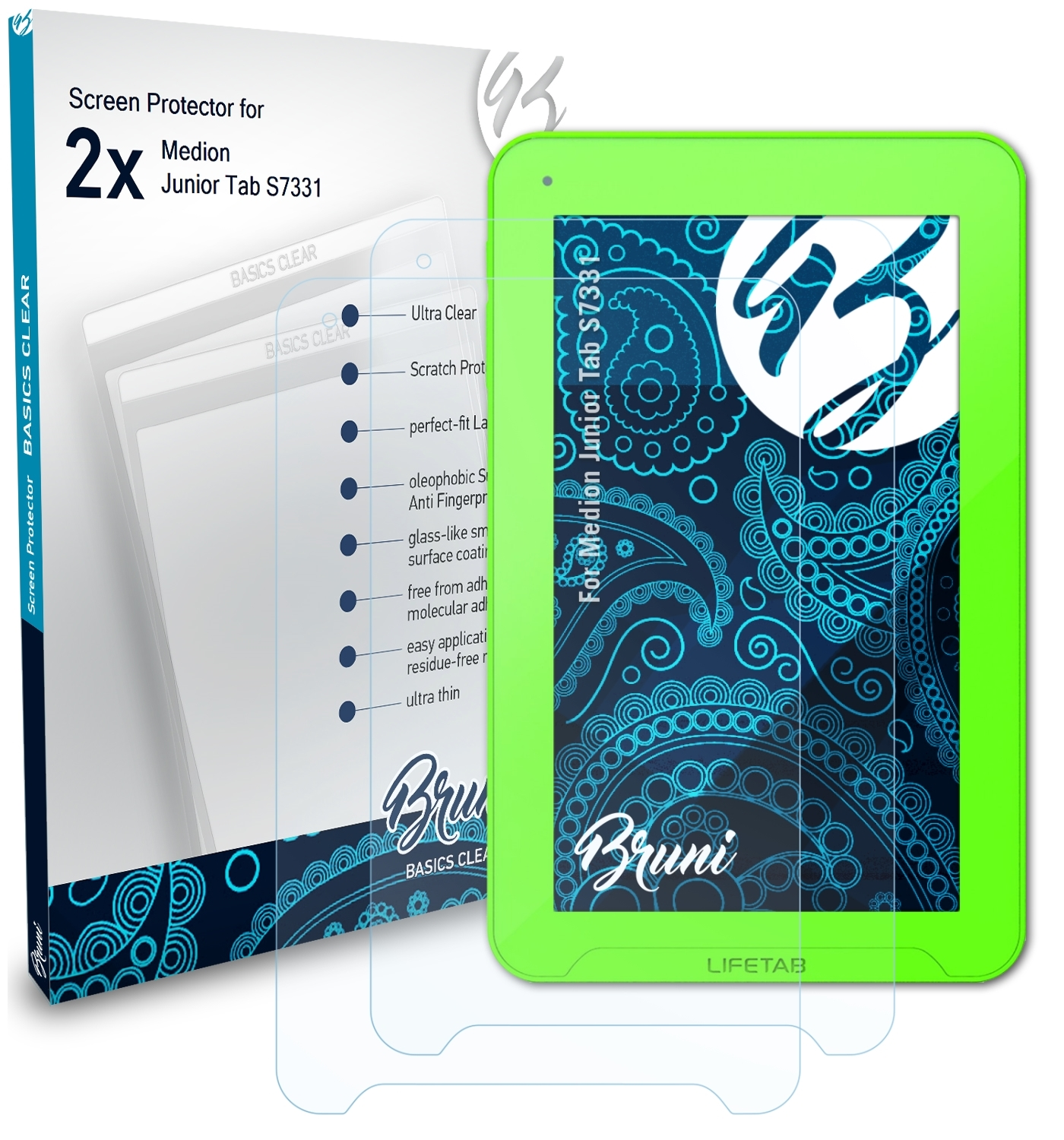 BRUNI 2x Basics-Clear S7331) Schutzfolie(für Junior Medion Tab