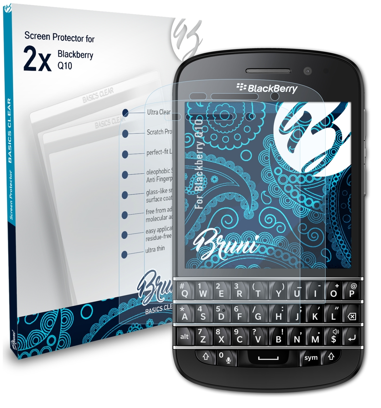 Q10) 2x BRUNI Blackberry Schutzfolie(für Basics-Clear