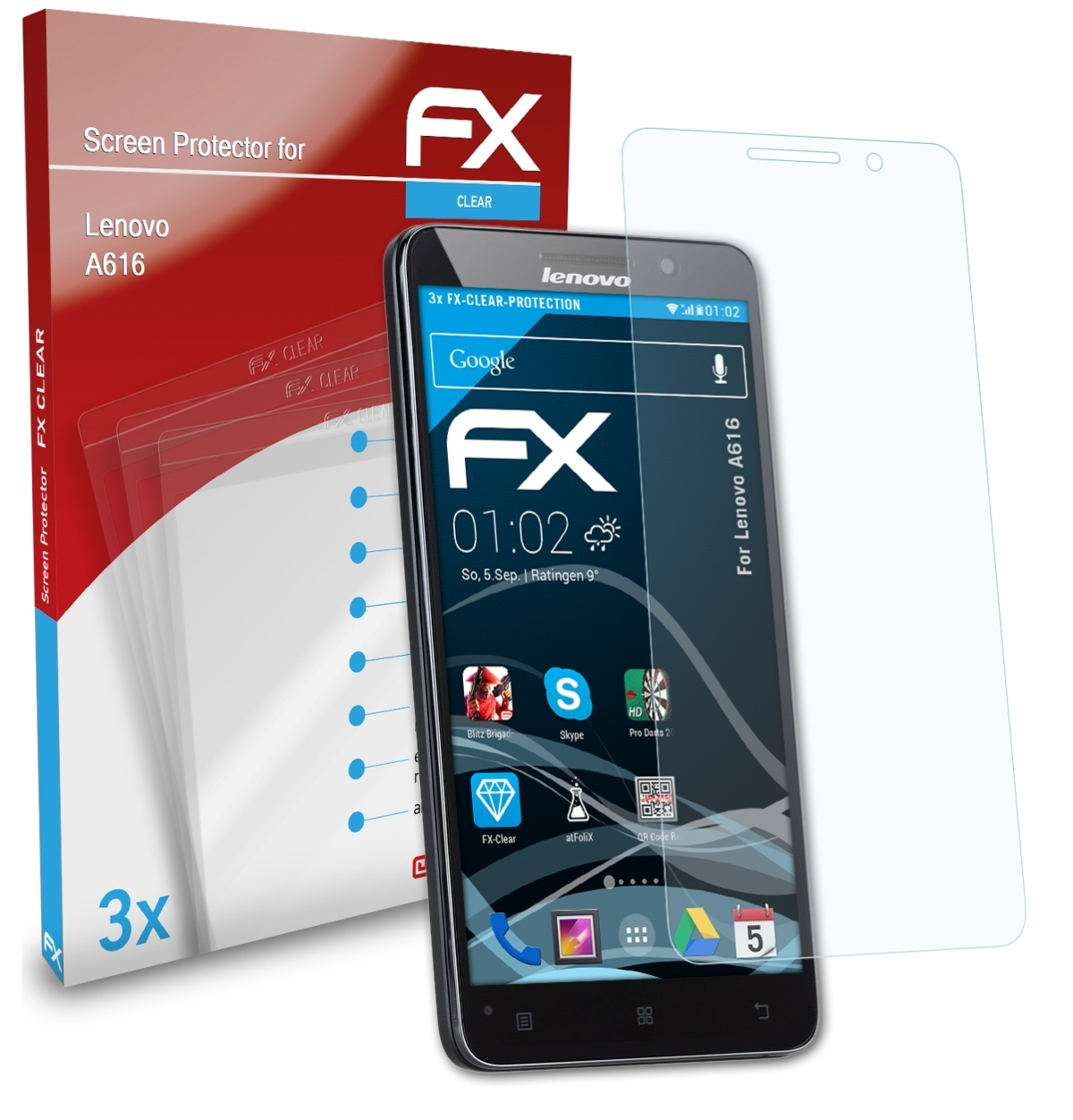 ATFOLIX FX-Clear Lenovo A616) 3x Displayschutz(für