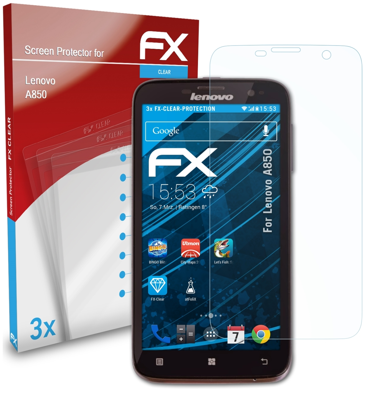 ATFOLIX 3x FX-Clear Displayschutz(für A850) Lenovo