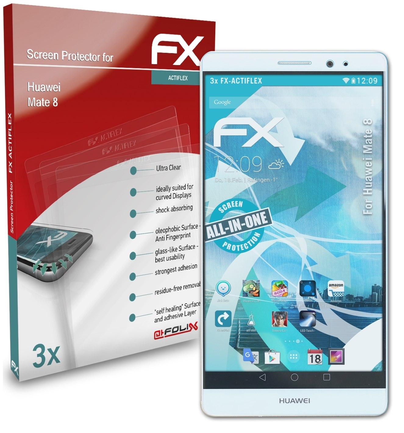 ATFOLIX 3x Displayschutz(für Huawei FX-ActiFleX Mate 8)