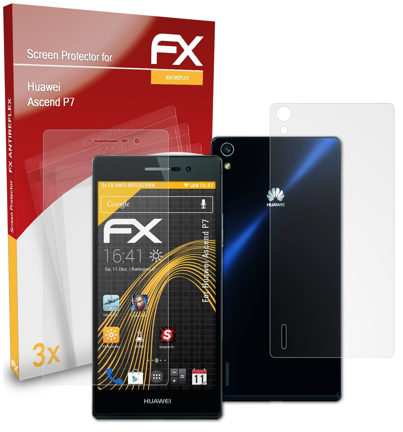 ATFOLIX 3x Huawei Ascend FX-Antireflex Displayschutz(für P7)