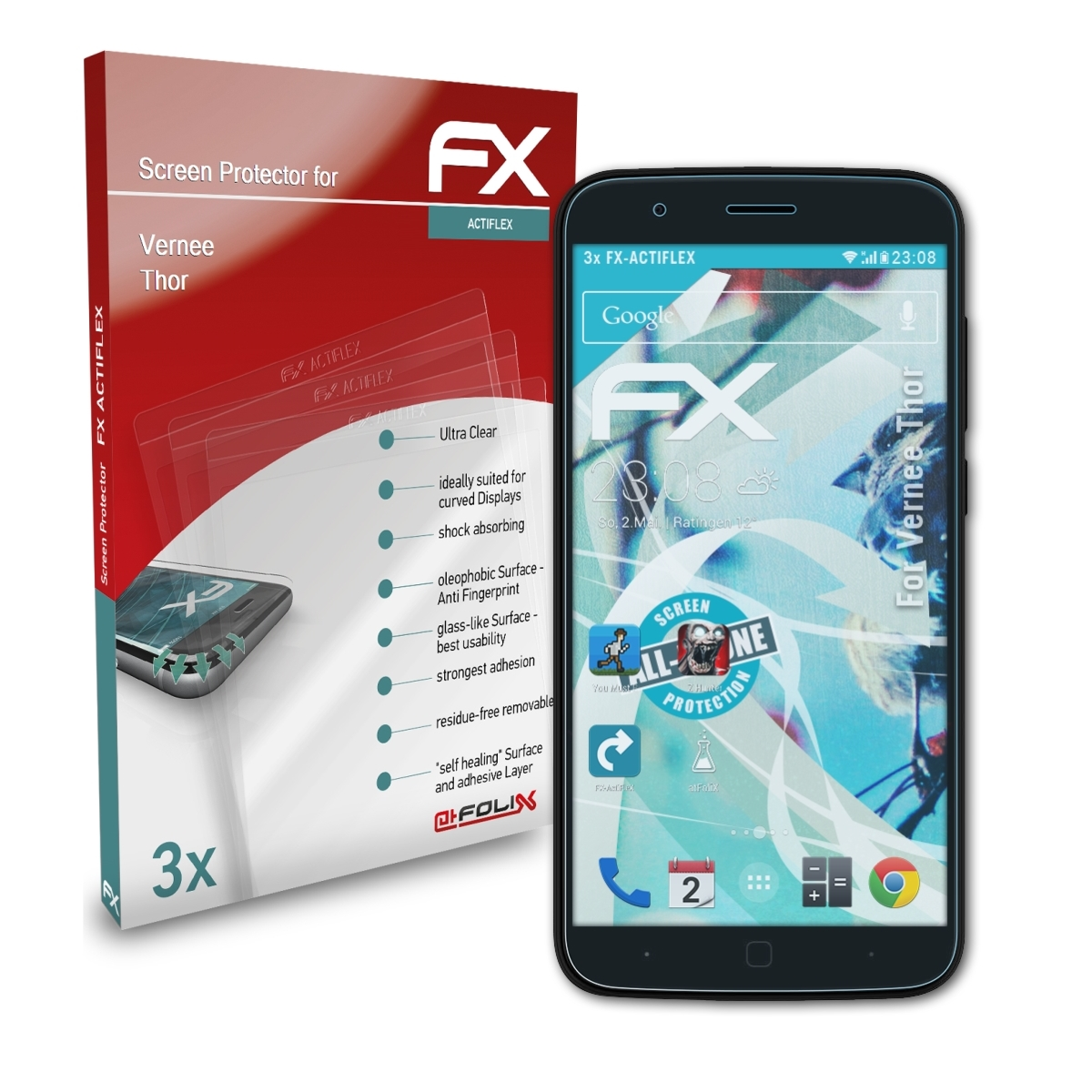 ATFOLIX 3x FX-ActiFleX Displayschutz(für Vernee Thor)