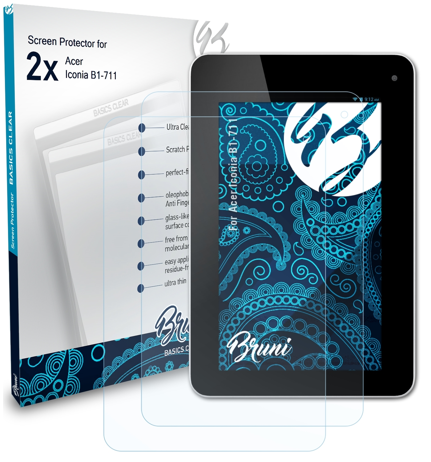 BRUNI 2x Basics-Clear B1-711) Acer Schutzfolie(für Iconia