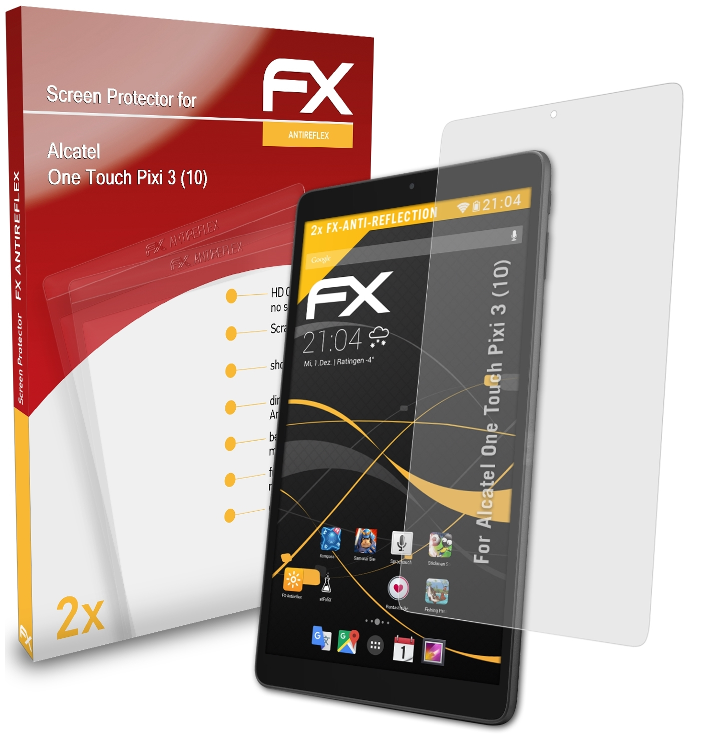 Displayschutz(für 2x ATFOLIX (10)) One Touch FX-Antireflex Alcatel Pixi 3