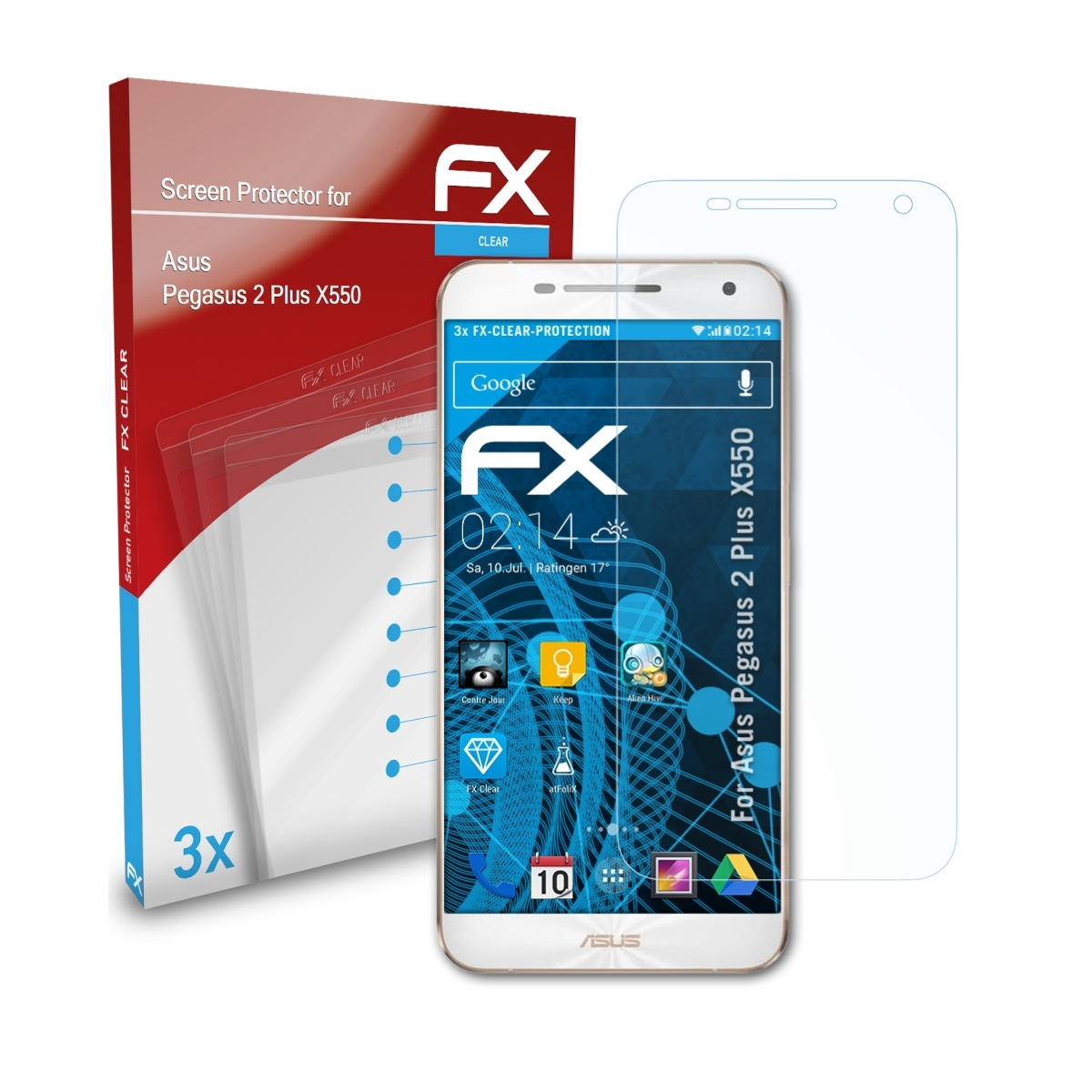 ATFOLIX 3x FX-Clear Displayschutz(für Asus (X550)) 2 Plus Pegasus