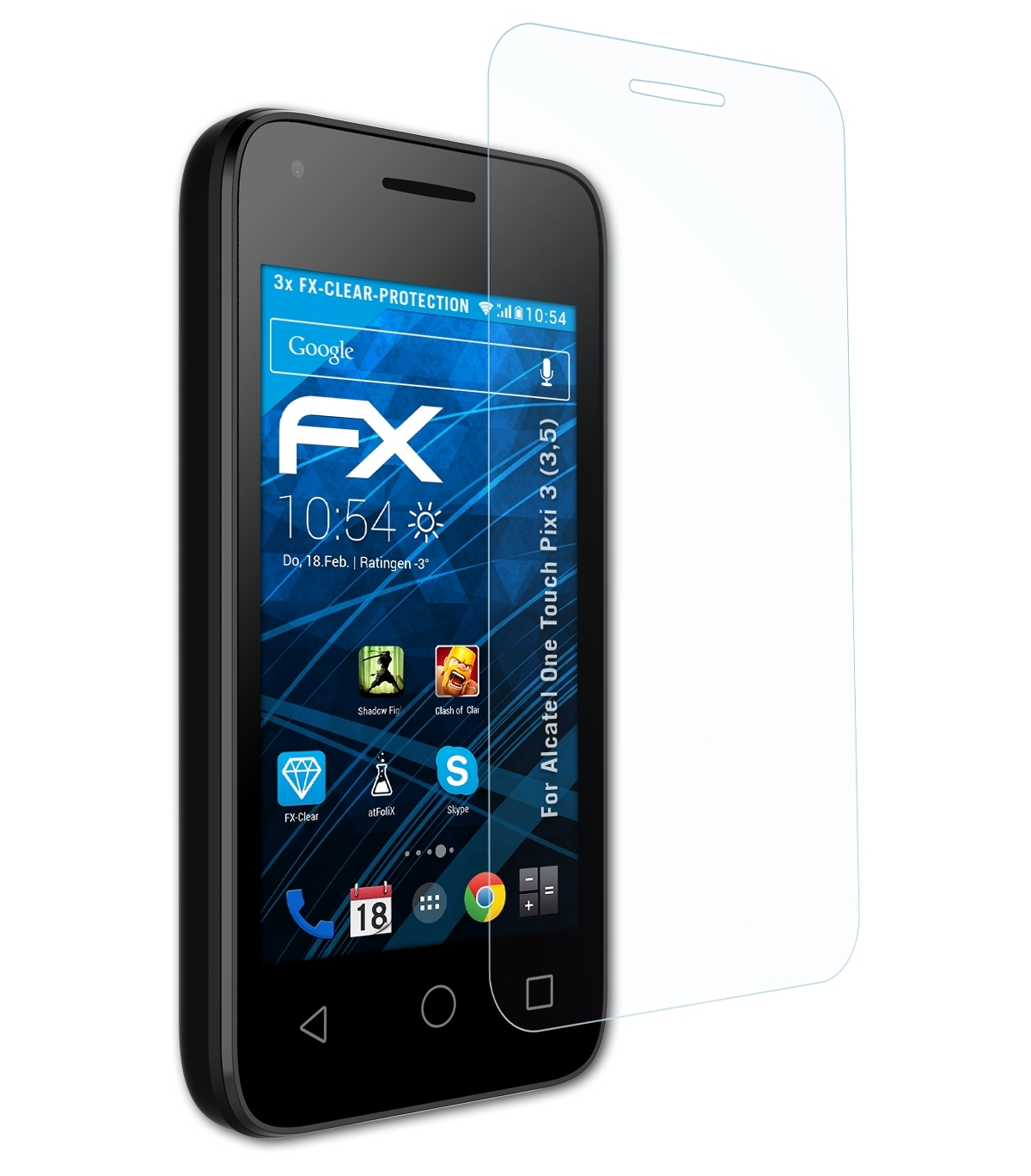 ATFOLIX Touch Displayschutz(für 3 Pixi 3x FX-Clear (3,5)) One Alcatel