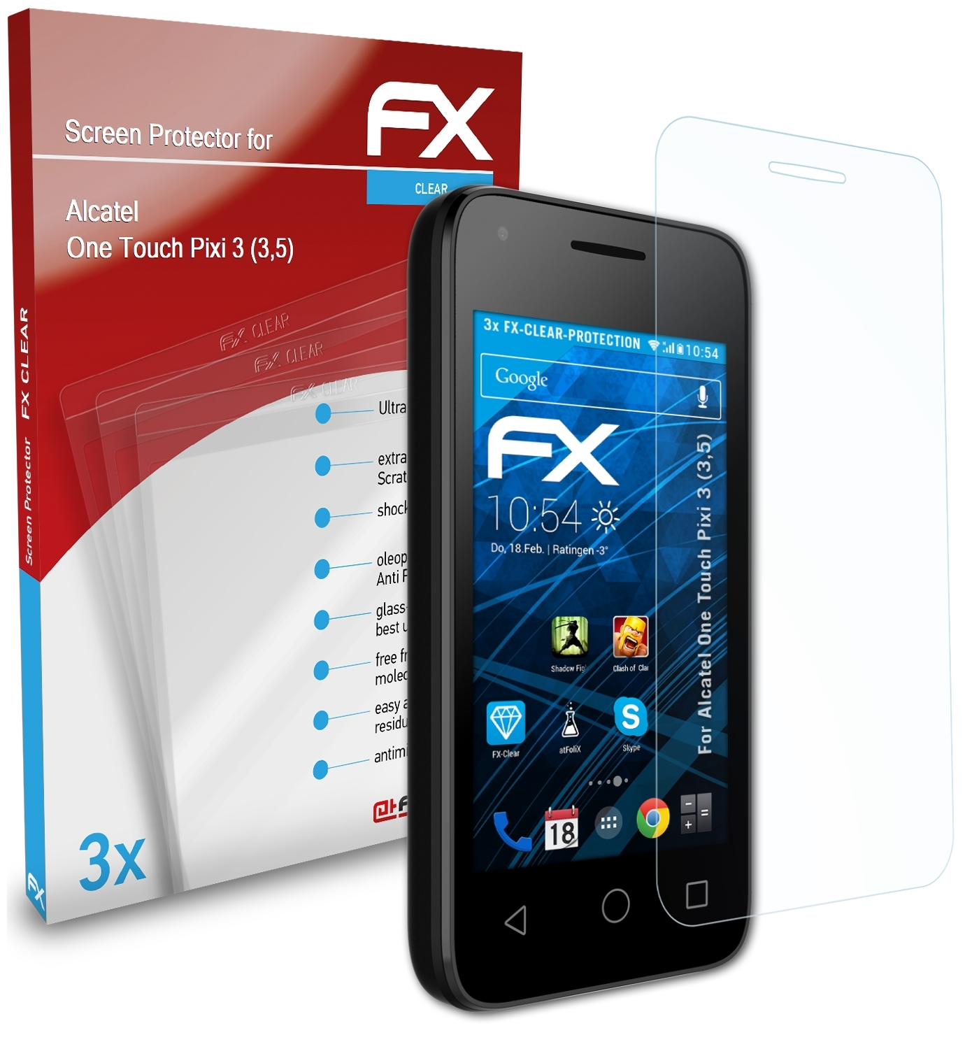 FX-Clear Alcatel 3 ATFOLIX Touch One Displayschutz(für 3x Pixi (3,5))