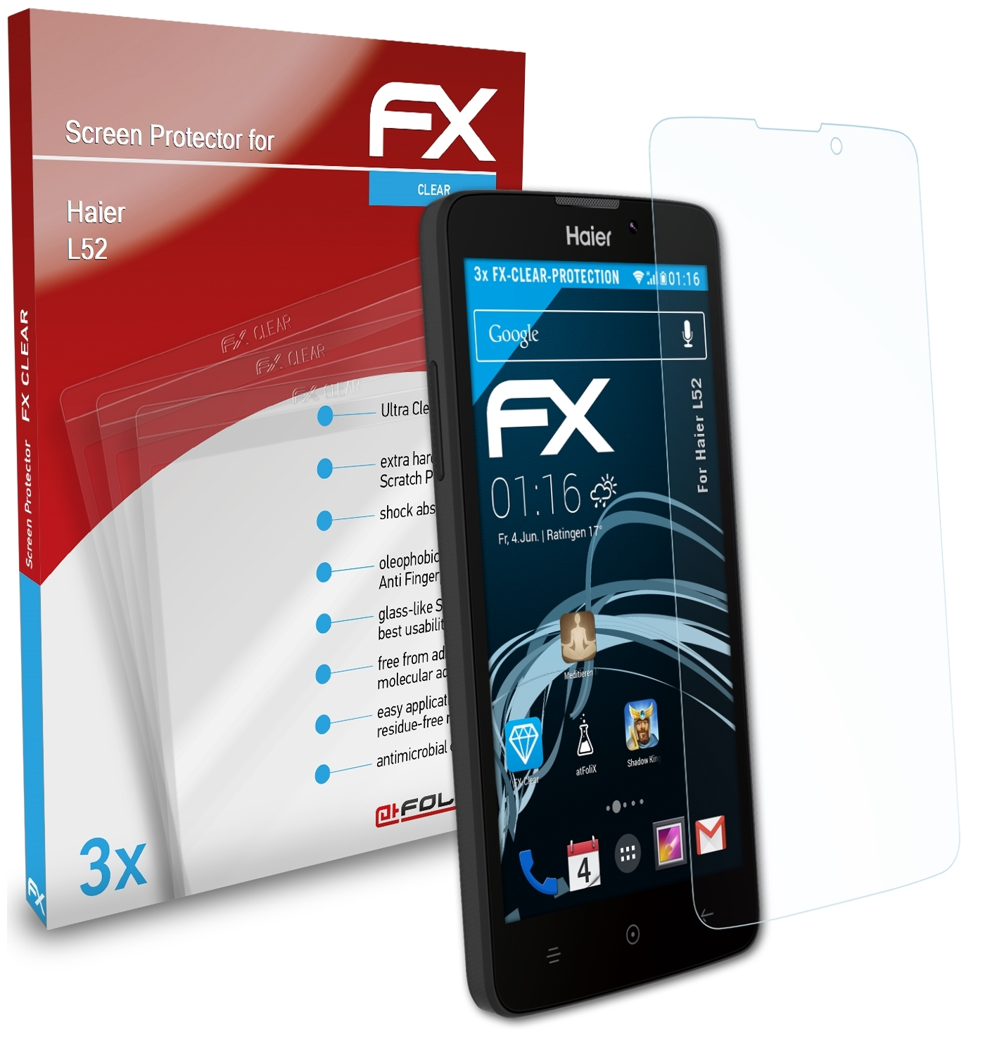 ATFOLIX 3x FX-Clear Displayschutz(für Haier L52)