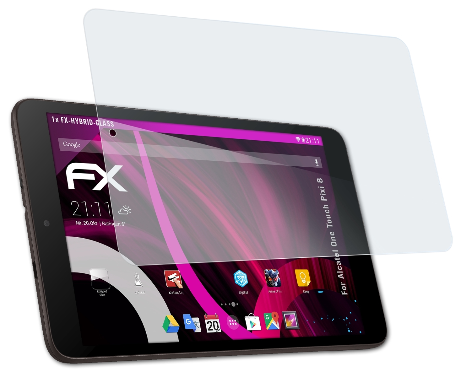 ATFOLIX FX-Hybrid-Glass Pixi Alcatel Touch Schutzglas(für 8) One