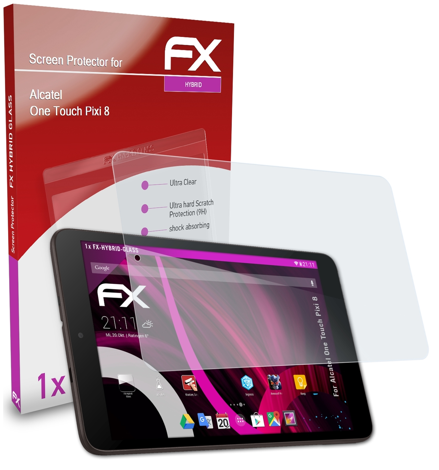 ATFOLIX FX-Hybrid-Glass Pixi Alcatel Touch Schutzglas(für 8) One