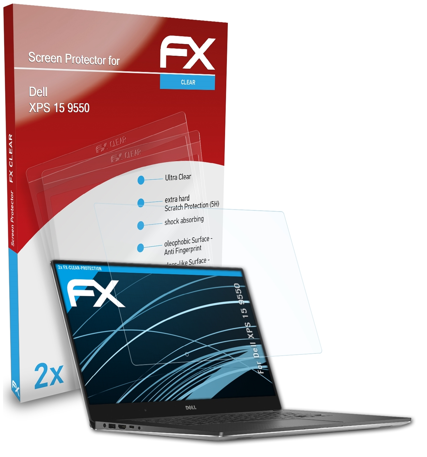 ATFOLIX 2x FX-Clear Displayschutz(für Dell 15 (9550)) XPS