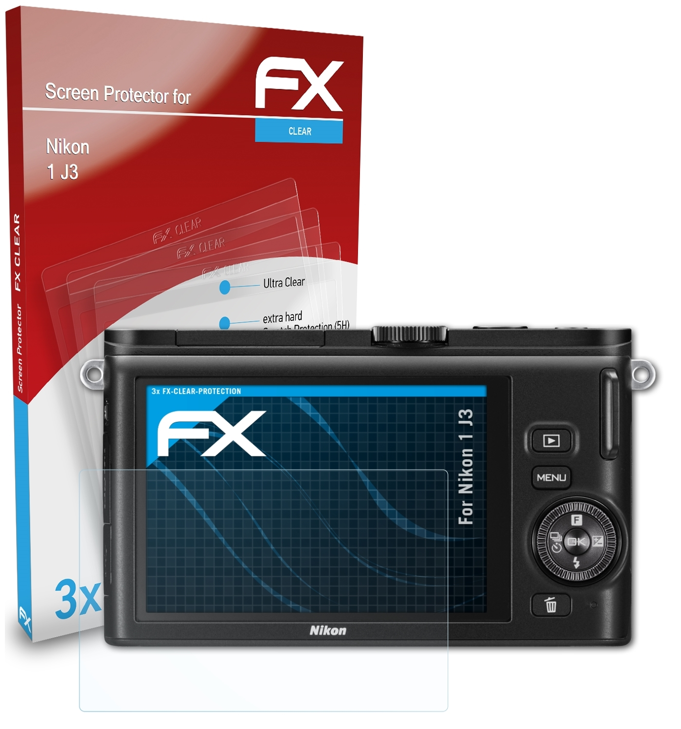 ATFOLIX 3x Displayschutz(für 1 Nikon J3) FX-Clear