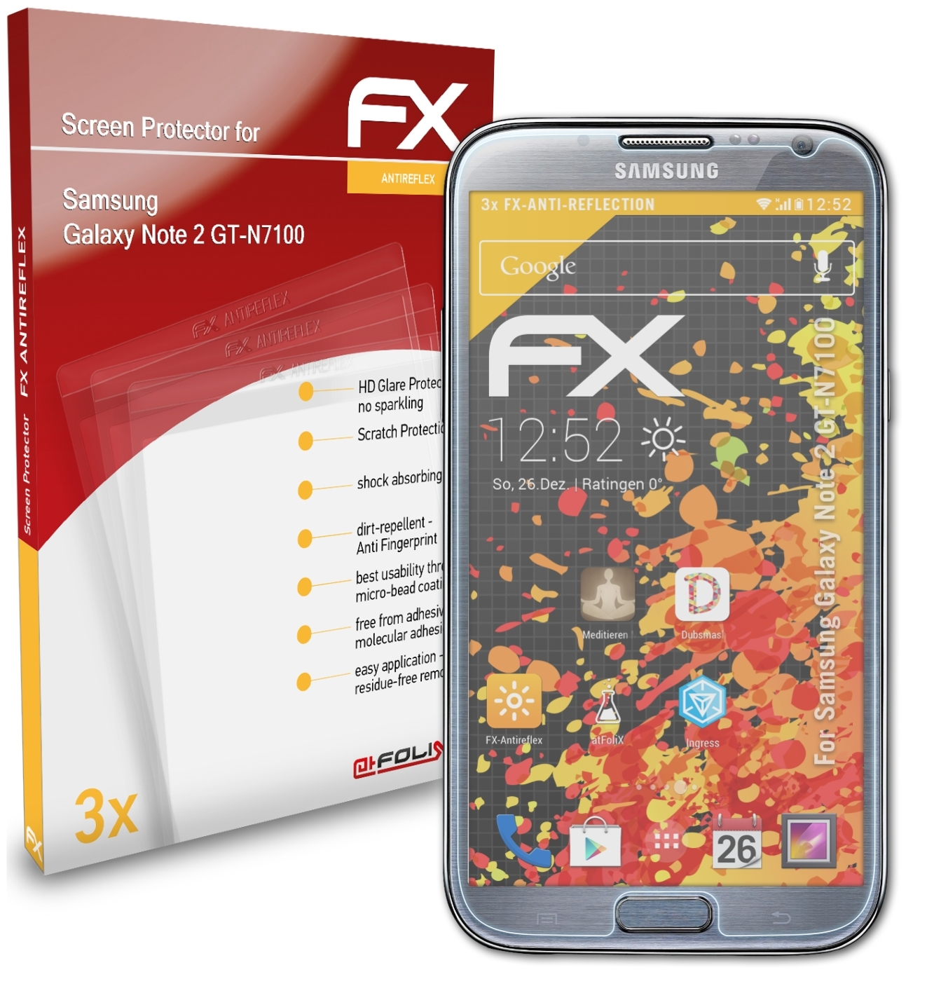 Displayschutz(für Samsung Note FX-Antireflex Galaxy (GT-N7100)) 2 3x ATFOLIX