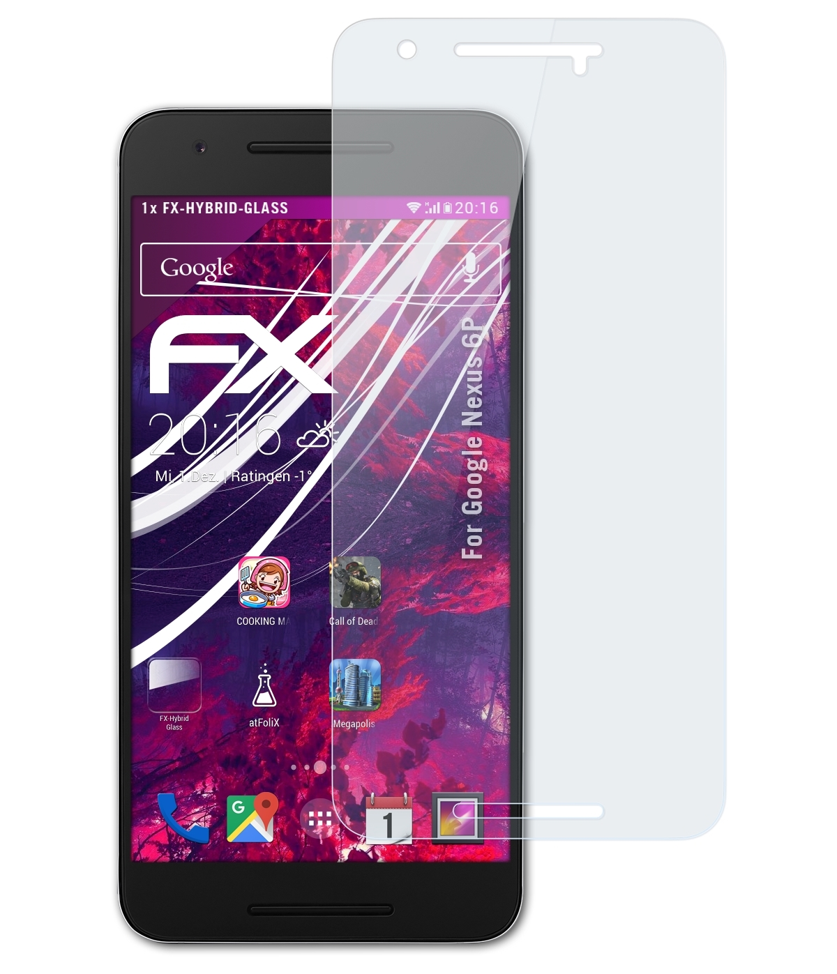 ATFOLIX FX-Hybrid-Glass Schutzglas(für Google Nexus 6P)