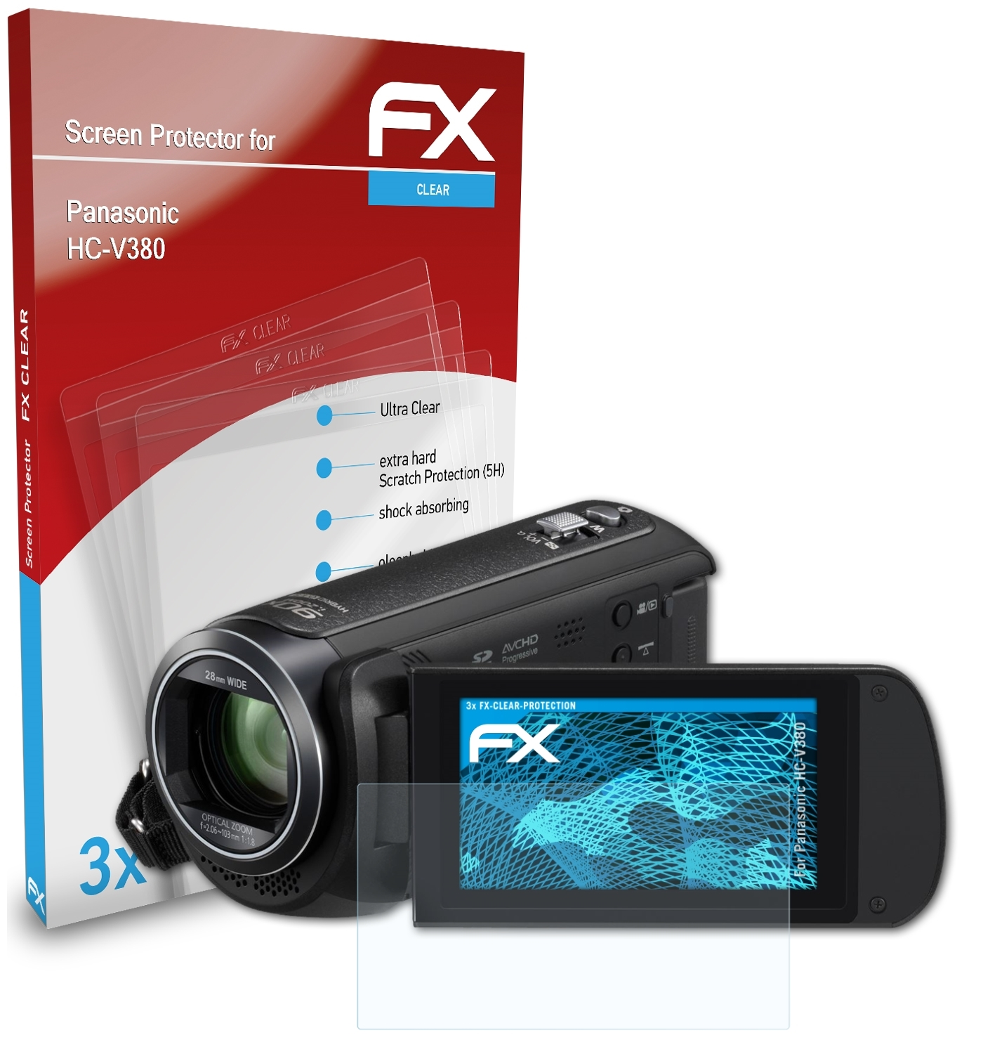 ATFOLIX 3x FX-Clear Displayschutz(für Panasonic HC-V380)
