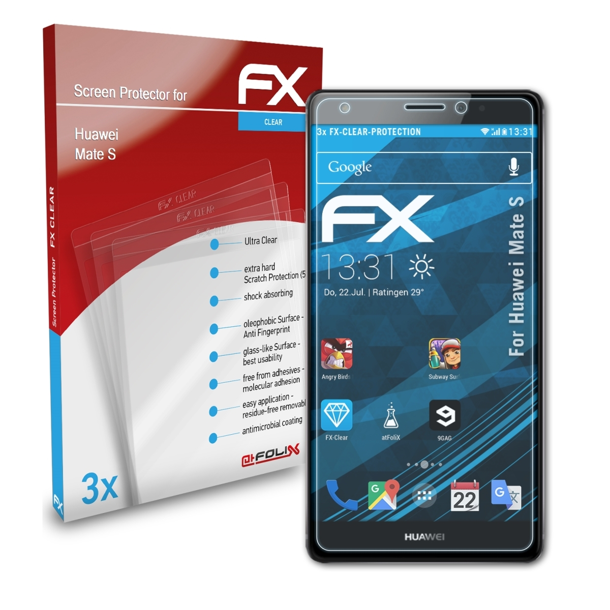 3x S) FX-Clear ATFOLIX Mate Displayschutz(für Huawei