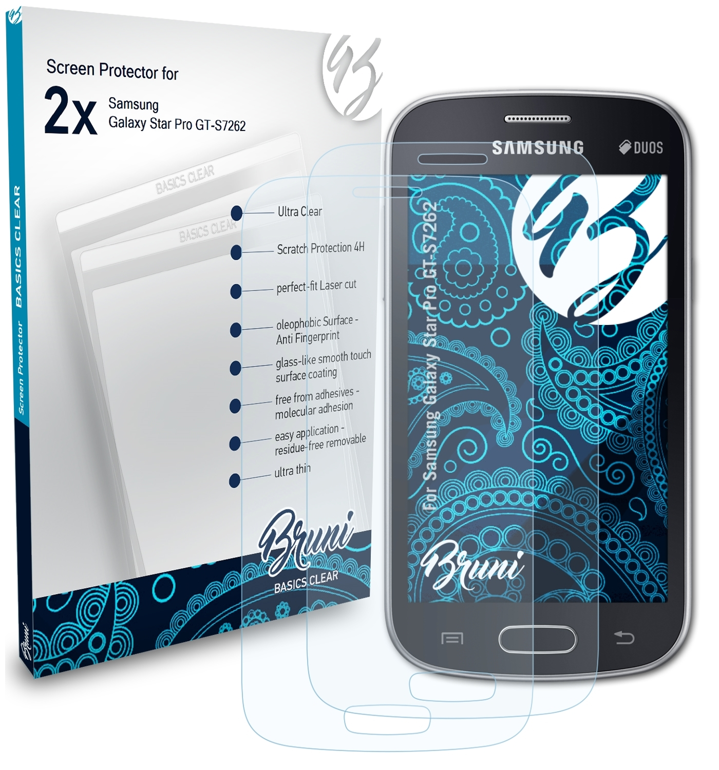 BRUNI 2x Galaxy (GT-S7262)) Basics-Clear Schutzfolie(für Star Samsung Pro