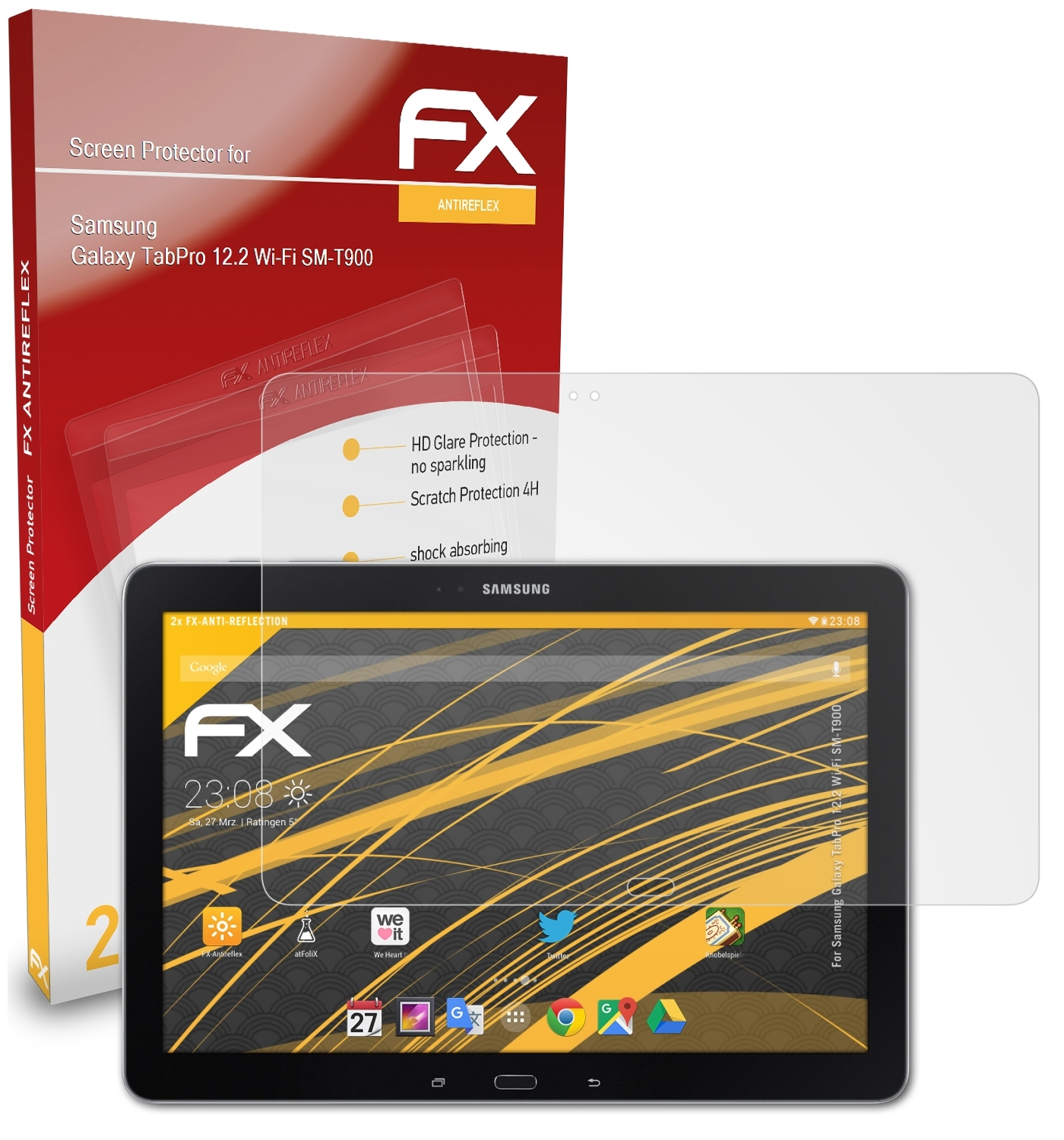 ATFOLIX 2x Galaxy 12.2 Samsung FX-Antireflex Wi-Fi TabPro Displayschutz(für (SM-T900))