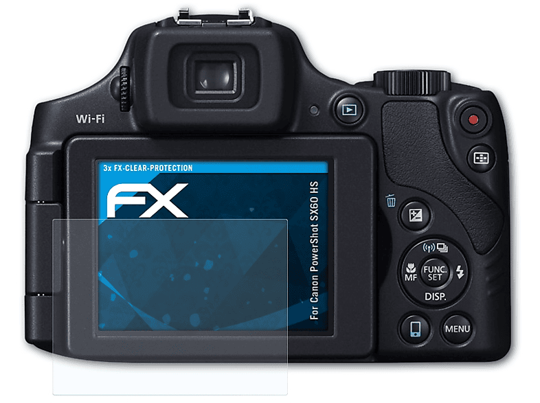 ATFOLIX 3x FX-Clear Displayschutz(für Canon PowerShot SX60 HS)