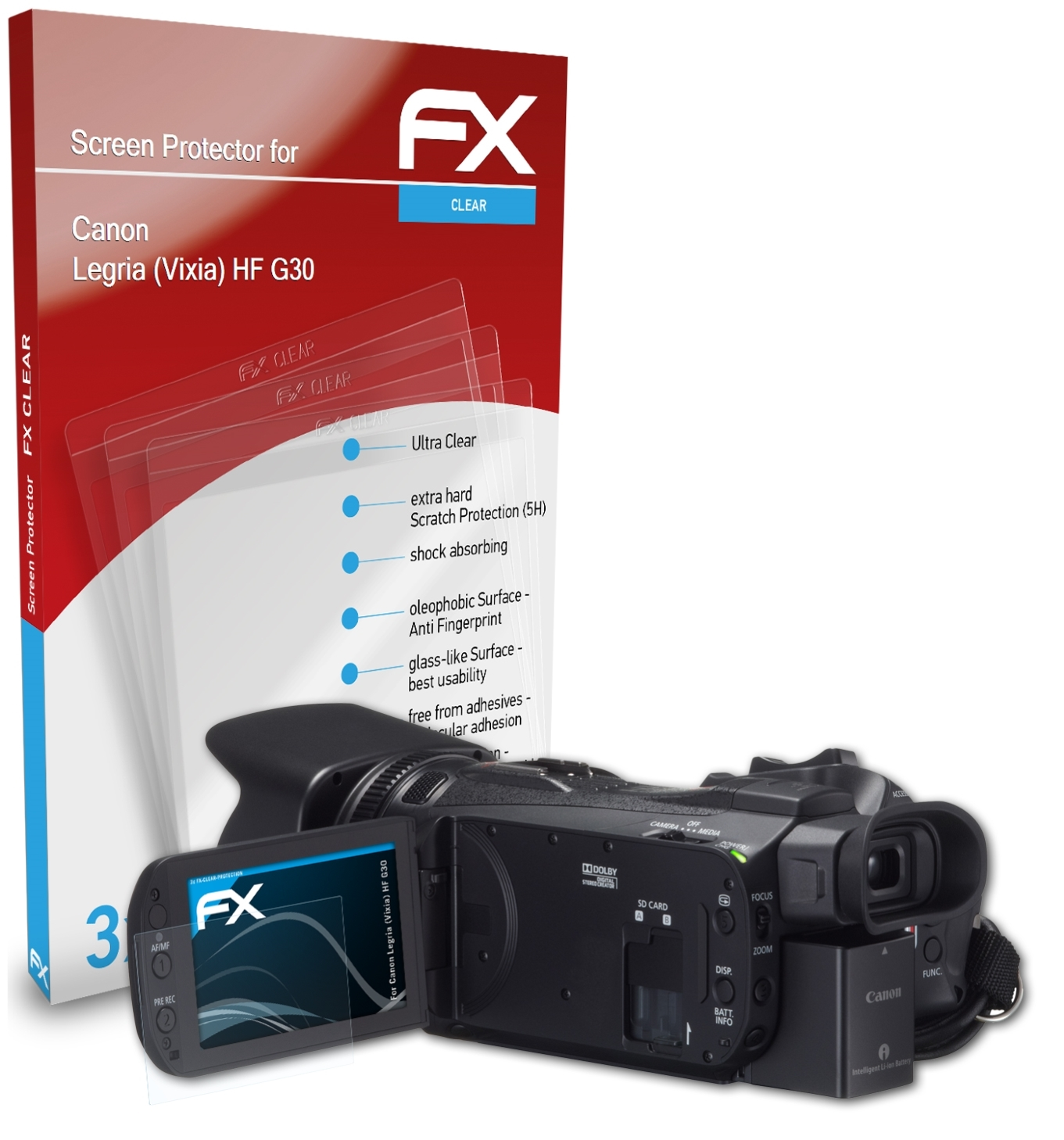 ATFOLIX 3x FX-Clear Displayschutz(für Canon G30) Legria HF (Vixia)
