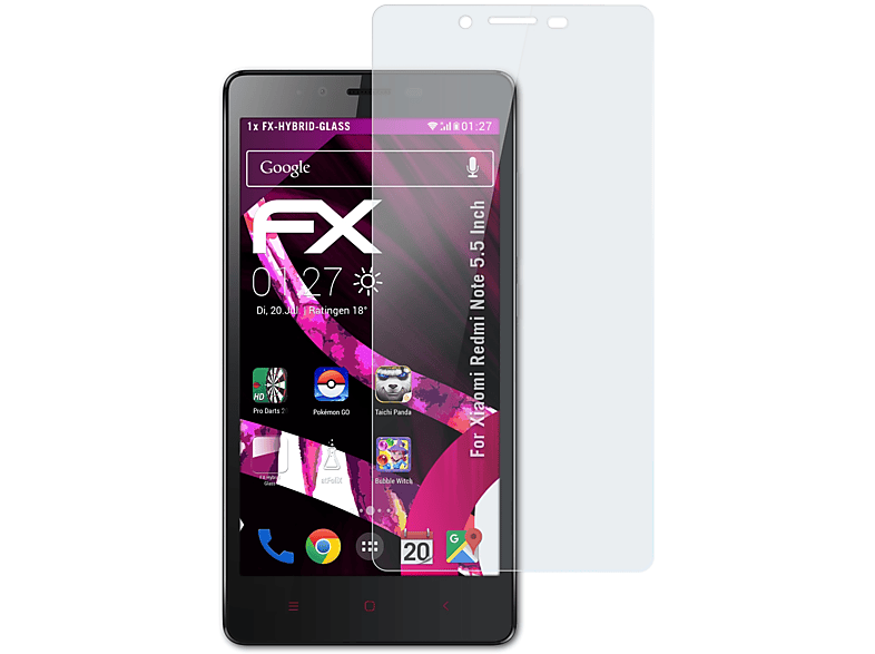 ATFOLIX FX-Hybrid-Glass Schutzglas(für Inch)) Note Xiaomi Redmi (5.5