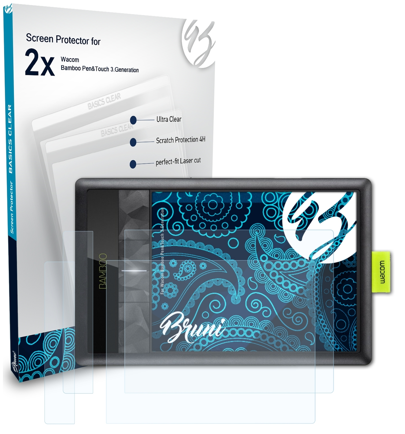 BRUNI 2x Basics-Clear Schutzfolie(für Wacom Bamboo Pen&Touch (3.Generation))