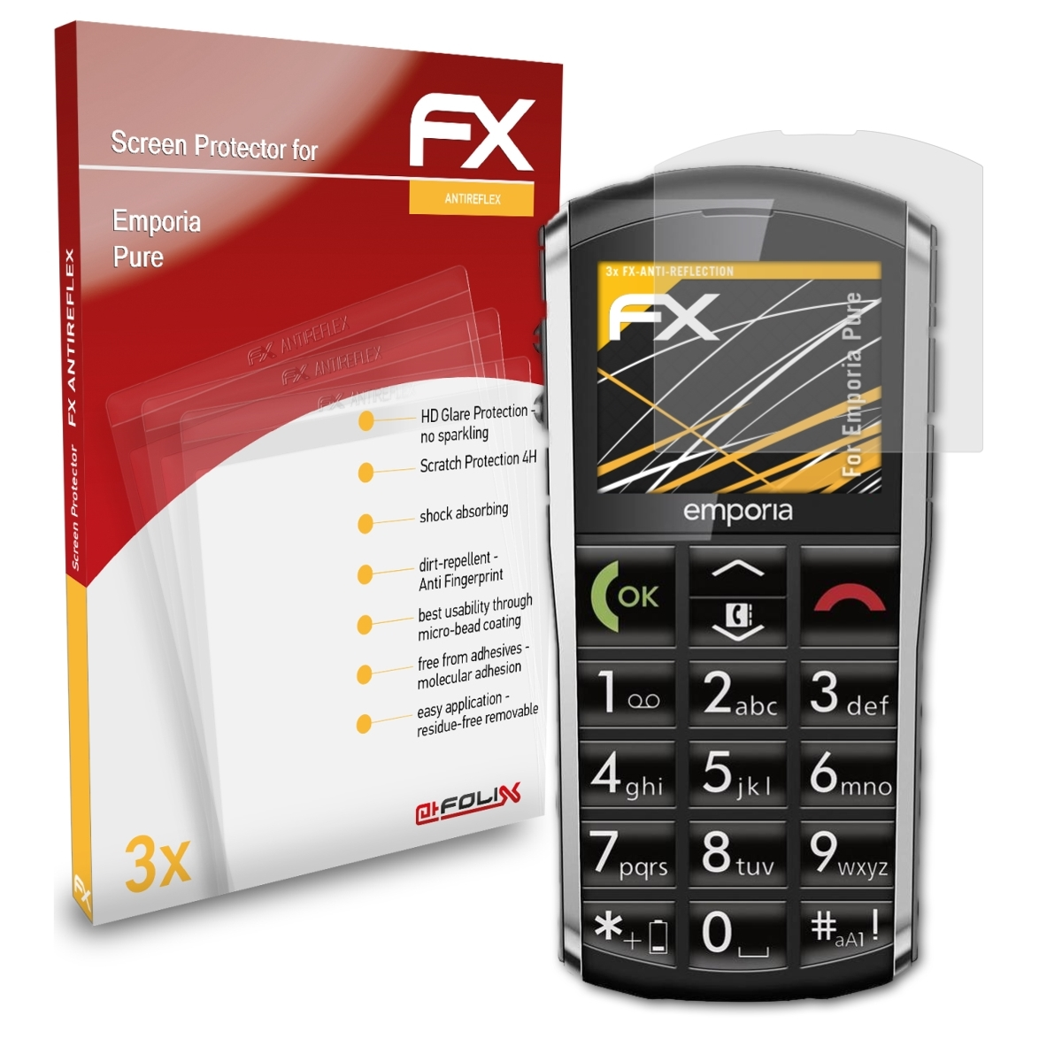 ATFOLIX Displayschutz(für FX-Antireflex Emporia Pure) 3x