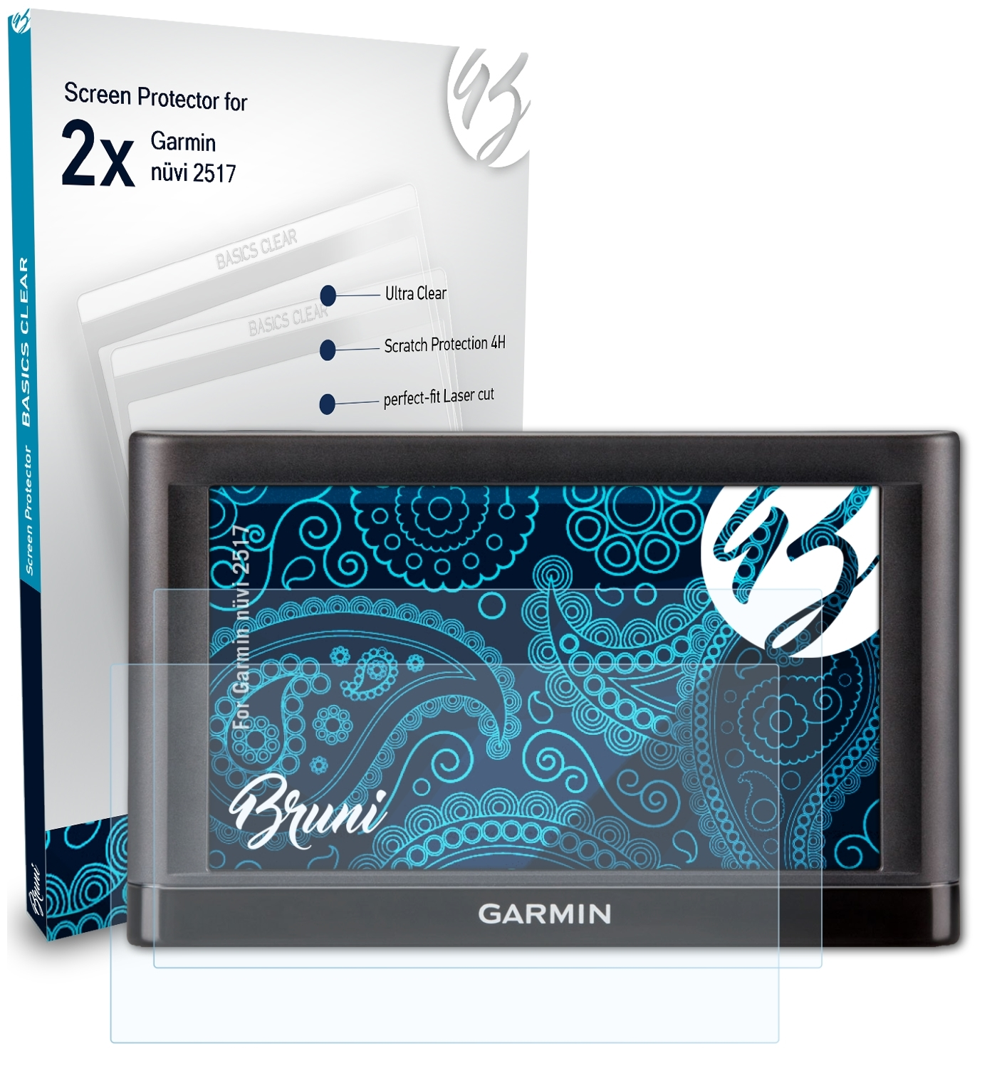 BRUNI 2x Basics-Clear Schutzfolie(für Garmin 2517) nüvi