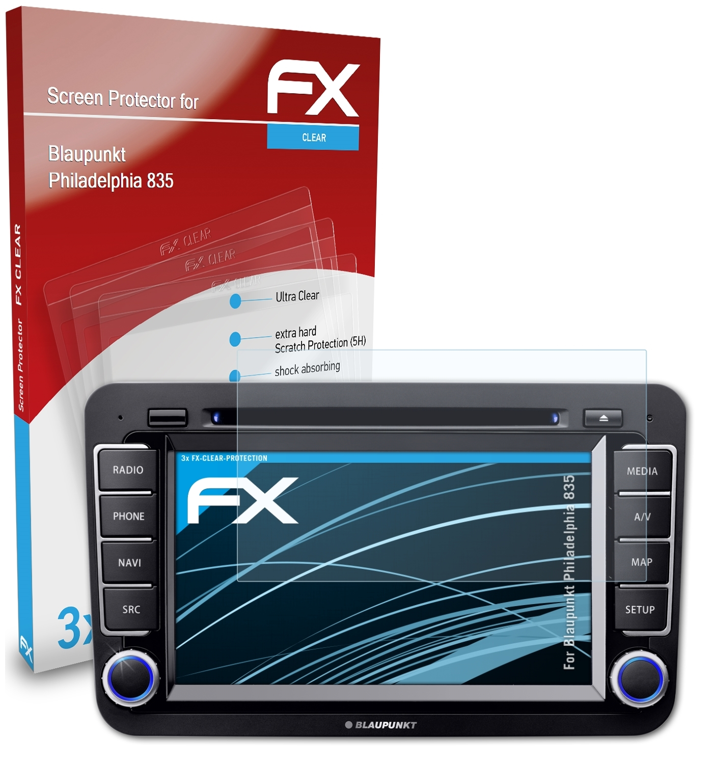 FX-Clear Philadelphia 3x Blaupunkt ATFOLIX Displayschutz(für 835)