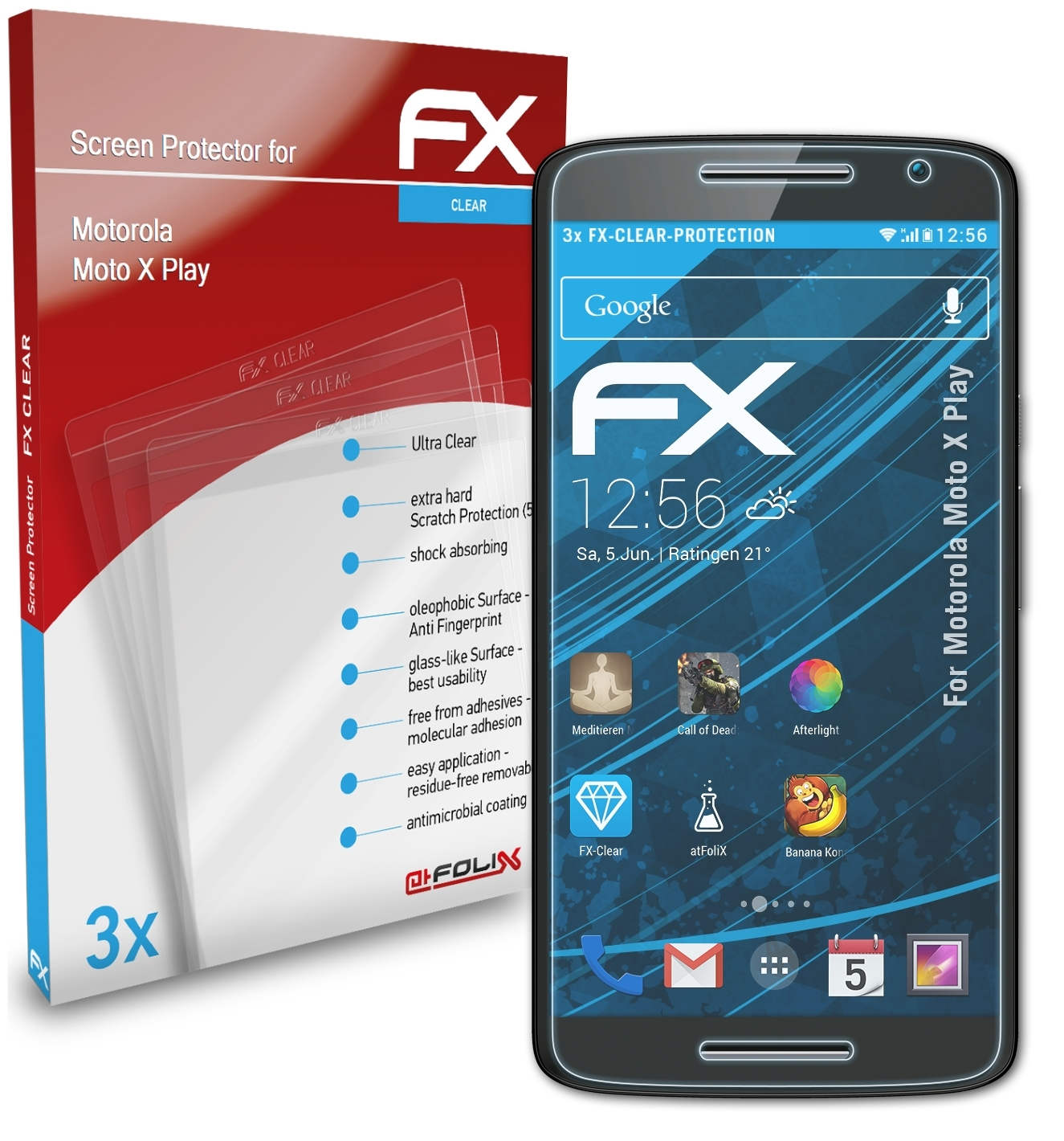 ATFOLIX 3x FX-Clear Displayschutz(für Motorola Play) X Moto