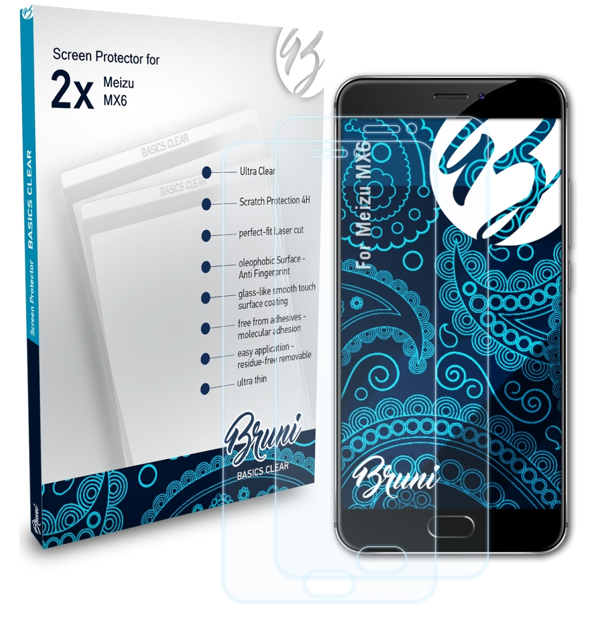 BRUNI 2x Basics-Clear Schutzfolie(für Meizu MX6)
