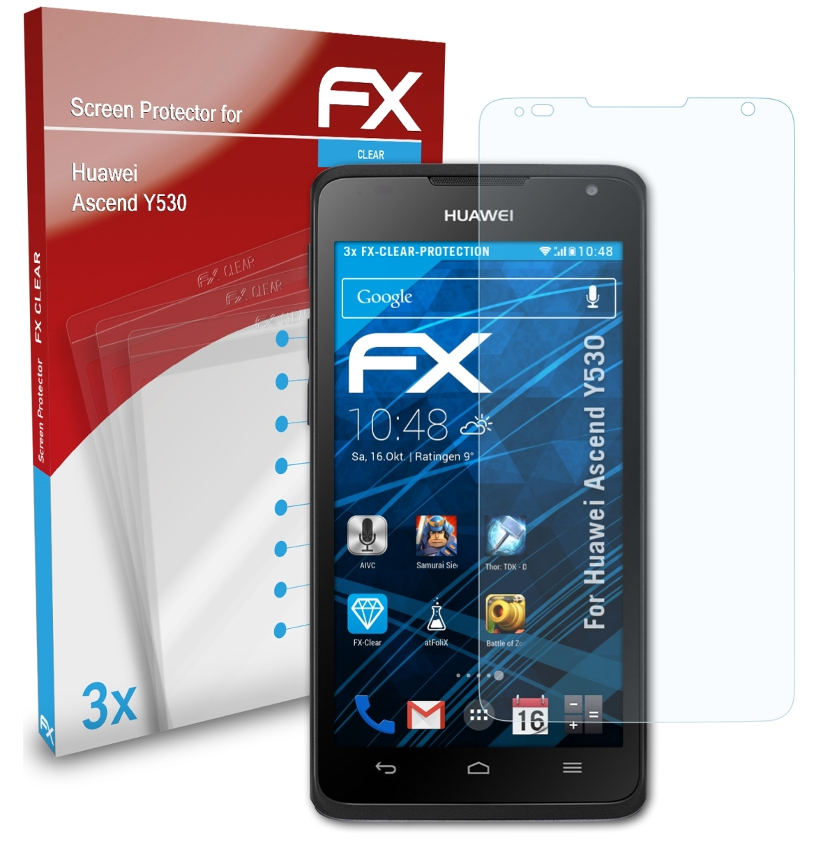 ATFOLIX FX-Clear Y530) 3x Ascend Huawei Displayschutz(für