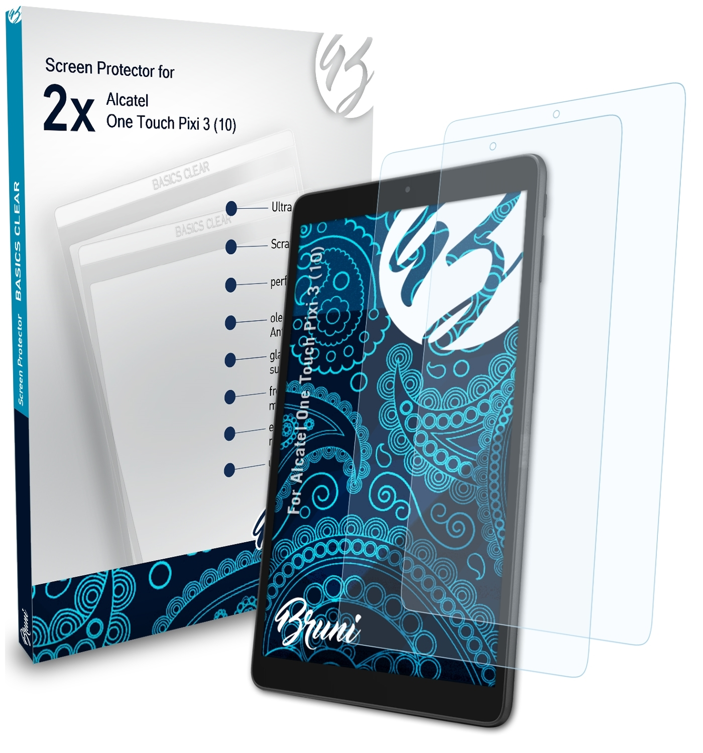 BRUNI 2x Basics-Clear Schutzfolie(für Pixi One (10)) Alcatel 3 Touch