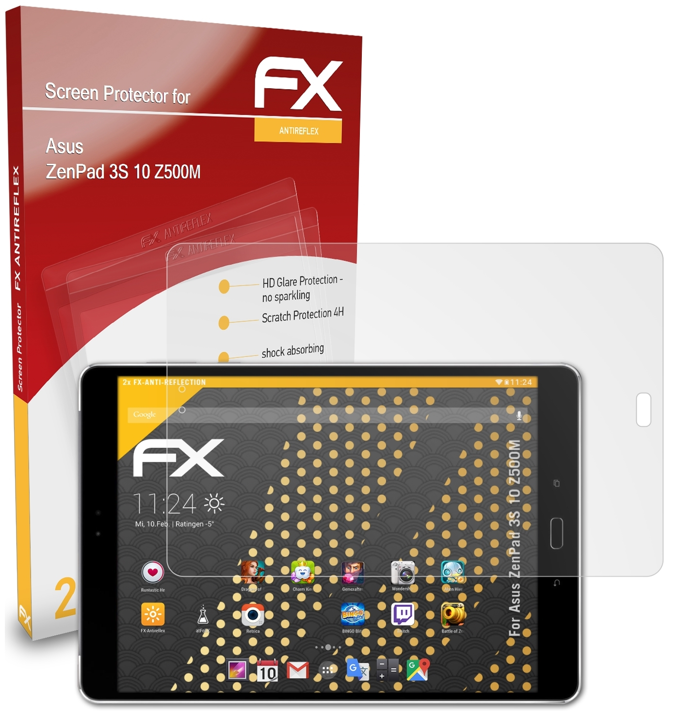 2x 10 ATFOLIX Displayschutz(für 3S (Z500M)) FX-Antireflex Asus ZenPad