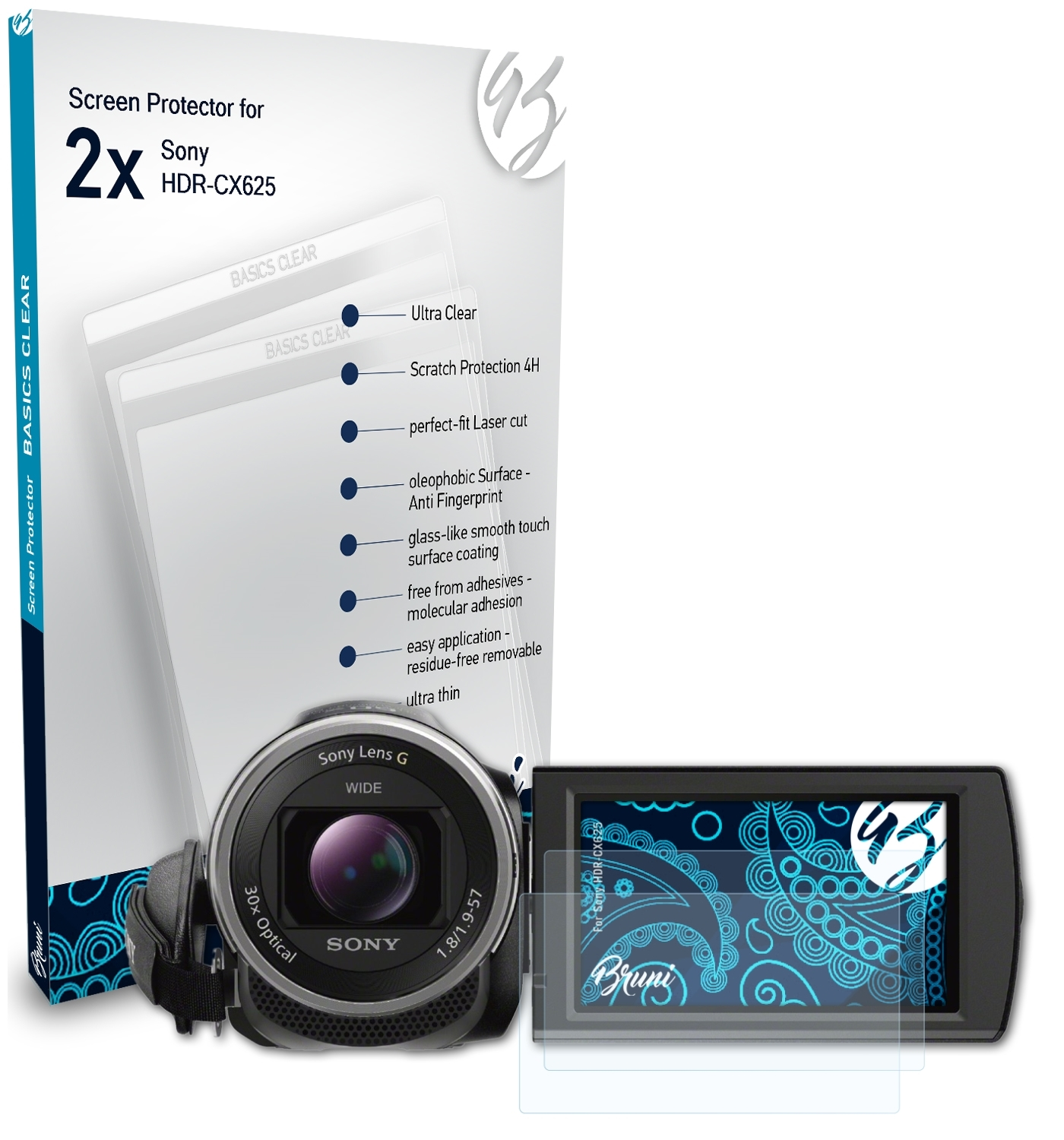 Sony HDR-CX625) Basics-Clear 2x BRUNI Schutzfolie(für