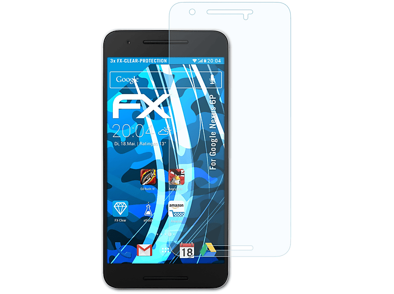 ATFOLIX 3x FX-Clear Displayschutz(für Google Nexus 6P)