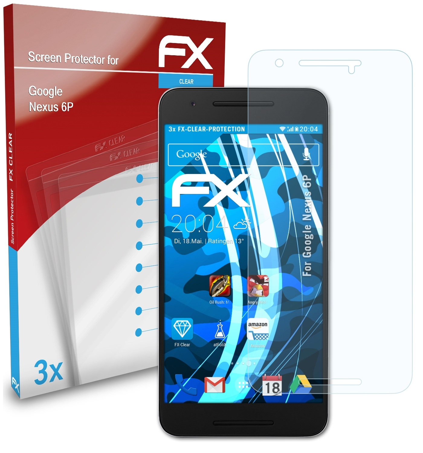 6P) Nexus 3x ATFOLIX Google Displayschutz(für FX-Clear