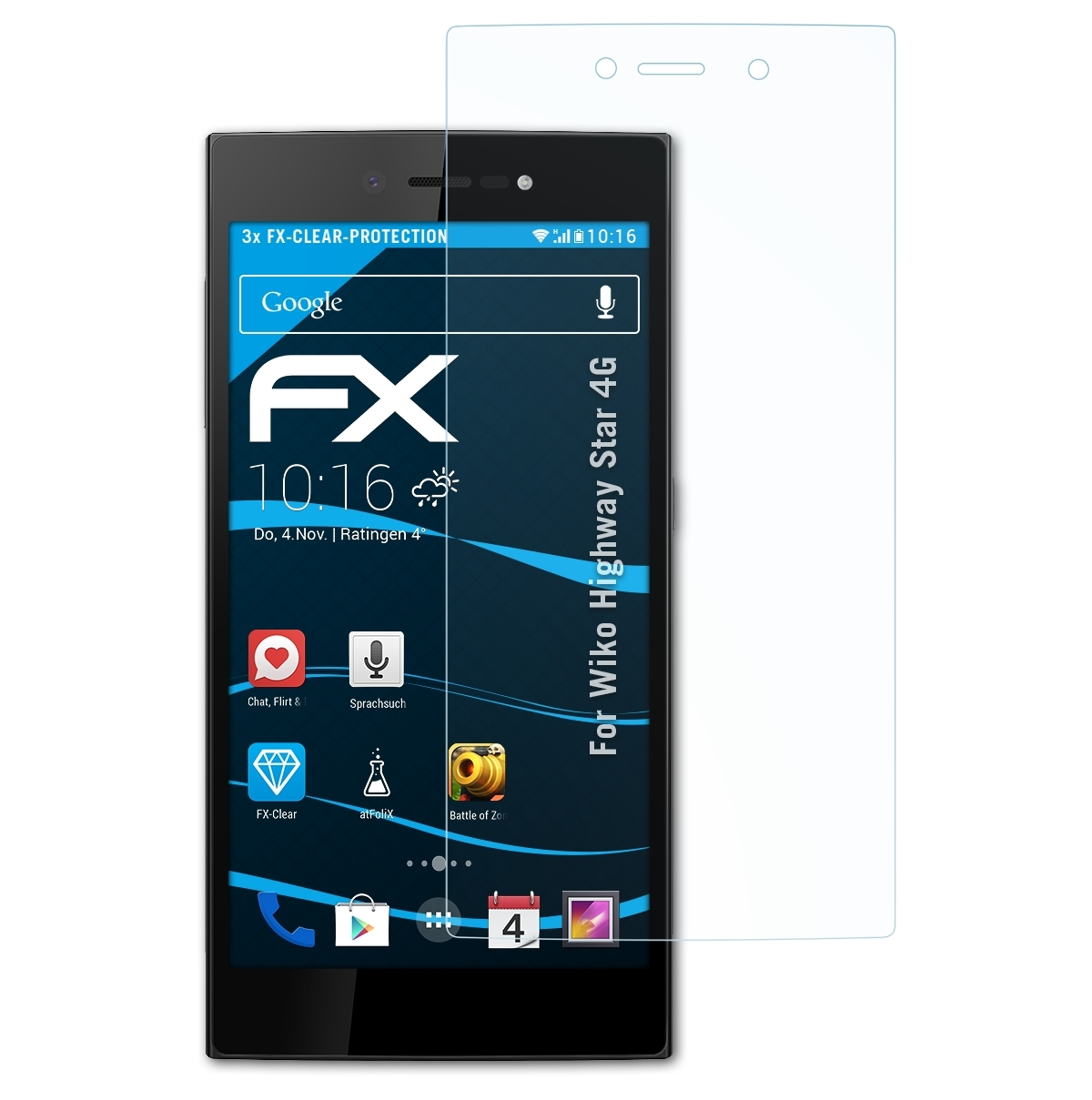 ATFOLIX 3x FX-Clear Displayschutz(für Wiko Highway Star 4G)