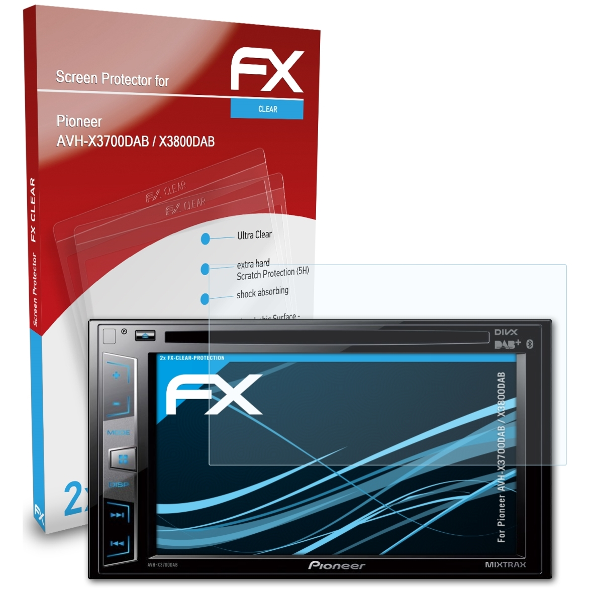 ATFOLIX 2x FX-Clear Displayschutz(für Pioneer / AVH-X3700DAB X3800DAB)