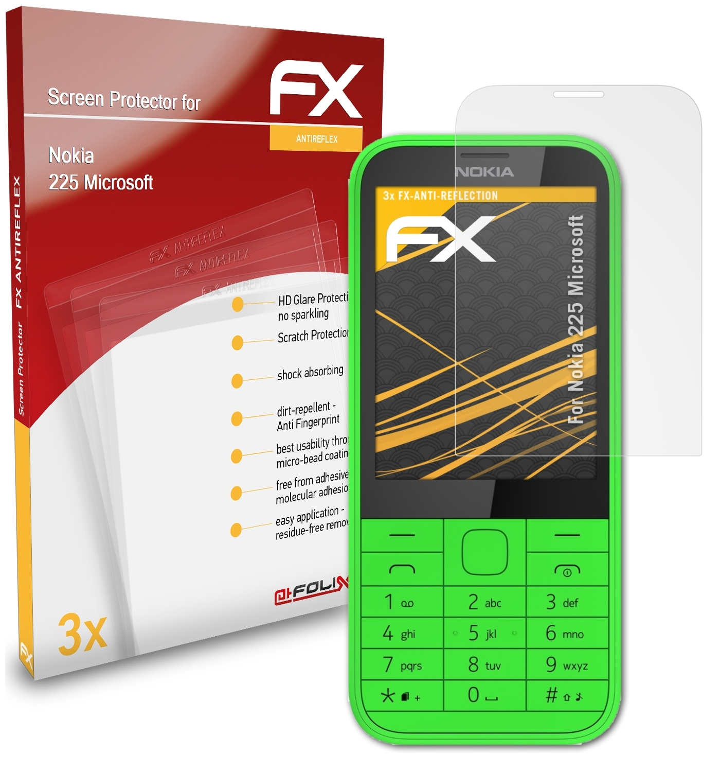 3x ATFOLIX Displayschutz(für Nokia 225 FX-Antireflex (Microsoft))